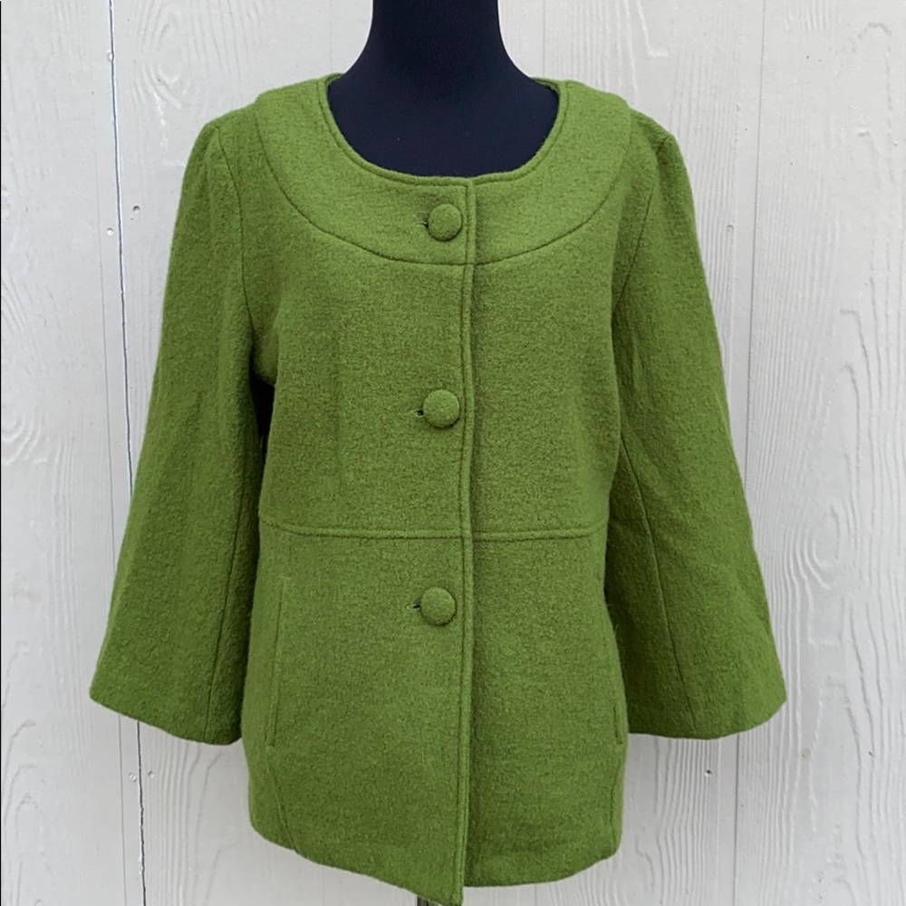 HARVE BERNARD GREEN WOOL PEACOAT WOMEN